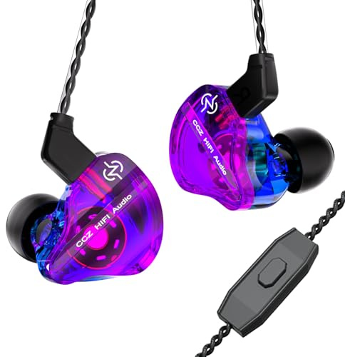CCZ DC01 pro in Ear Monitor Headphones Ultrastrong Bass Edition Gaming Earbuds with Professional V-Shape Tuning 4N OFC Cable for Musicians/Singers/Audiophiles (with Mic, Purple)