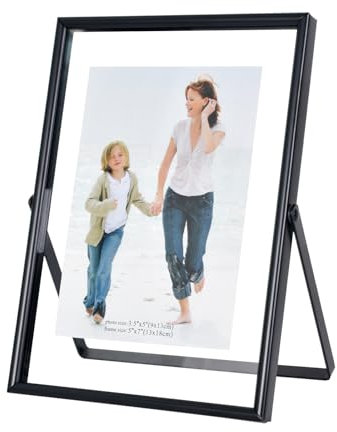 DEARBAG 7 Zoll Bilderrahmen, 13 x 18cm Fotorahmen Schwimmender Rahmen in Metall mit Acrylglas, Kinderkunstfotorahmen, Tischdekoration für Schlafzimmer Schreibtisch Wohnzimmer Galerie (Schwarze)