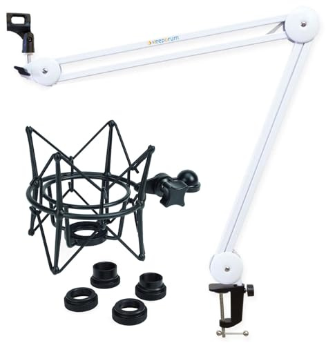 keepdrum MS138WH Gelenkarm-Stativ Weiss mit MS090B Multi-Mikrofon-Spinne Schwarz
