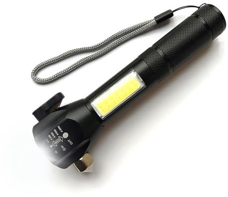 Linternas led alta potencia recargable, Linterna camping, Linterna Coche Martillo, Supervivencia al aire libre, Fuego Rescate