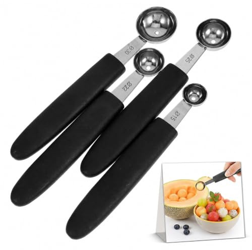 Gatuida Eisportionierer Edelstahl: 4 Stück Eislöffel Portionierer 15-30mm Ice Cream Scoop Eiskugelformer Eis Löffel für Fruchtbällchen Eis und Dessert