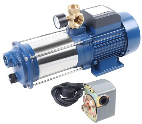 WooDerson Druckpumpe Wasser 230v 2200W Wasserpumpe Mit Druckschalter Edelstahl Druckerhöhungspumpe Max Durchflussrate 4000L/H Max Förderhöhe 100m 2850 U/Min