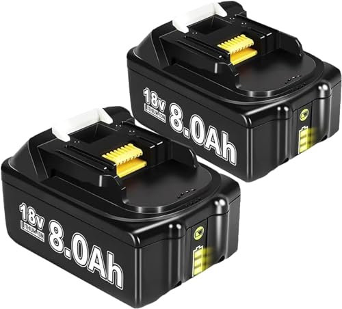 2 Stück 8.0Ah Li-ion Akkus für Makita Akku 18V, Kompatibel mit Makita 18V Akku, Kompatibel mit BL1860B BL1850B BL1840 BL1830 BL1815 BL1835 BL1860 BL1845 BL1850 194205-3 LXT-400