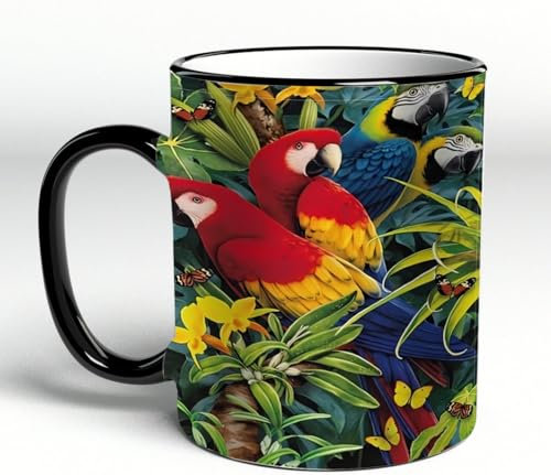 YOIUE Copa de cerámica interesante 11OZ tazas 330 ml - Regalo original y divertido Exquisita taza de impresión Decora tu taza,Loros
