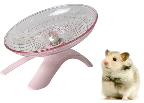 Hamster Fliegende Untertasse, Mute Hamster Fliegende Untertasse, Flying Saucer Hamsterrad Mit Leisem Spinner, Mit Stützrahmen, Transparentes Rad, für Kleine Haustier Mäuse Stressabbau, Rosa