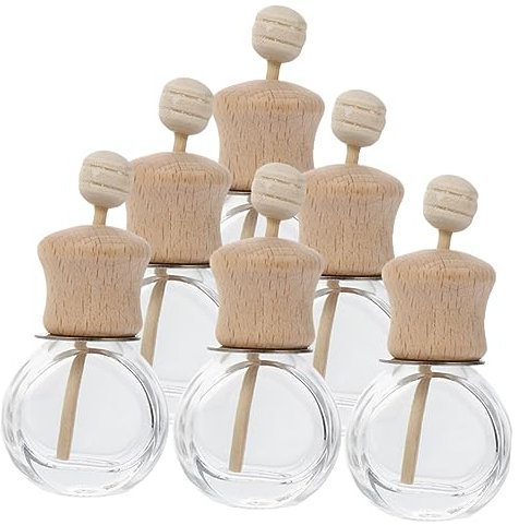 SOLUSTRE 6stücke Duft Diffusor Wiederverwendbar Glas Und Holz Auto Duft Clip Flasche Mit Verschluss Aromadiffusor Für Haushalt Und Täglichen Gebrauch