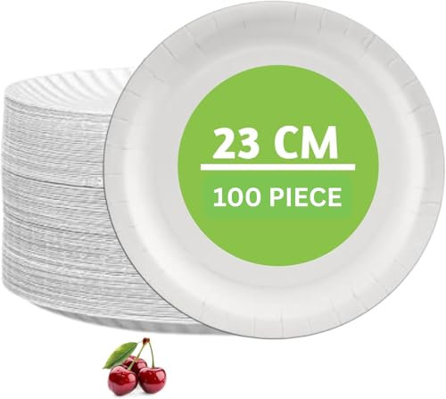 AstroFlux Ecofriendly Paper Plates - 9 inch Round, Solid Color Dinner Plates, 100 Pack of 23 cm Heavy Duty, Biodegradable, Ideal for Parties, BBQs, Picnics, Camping & Everyday Use
