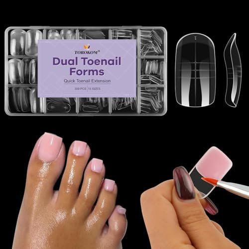TOROKOM 300 Pezzi Forme per Ricostruzione Unghie Piedi in Poly Gel, 15 Misure Forme Doppie Ovali Quadrate per Estensioni in Poly-gel, Set Riutilizzabile per Salon e Fai Da Te