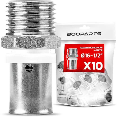 BOOPARTS - 10 pièces - raccord multicouche 16 - M1/2 (15/21) a sertir contour TH - accouplement multicouche a sertir droit male - raccord plomberie pour tube multicouche 16