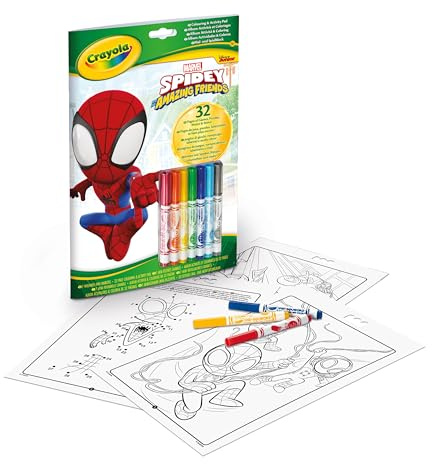 CRAYOLA, Album Aktivität & Ausmalen Spidey, ab 3 Jahren | 32 Ausmalseiten und 7 waschbare Mini-Filzstifte