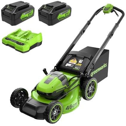 Greenworks 48V (2x24V) Tagliaerba Semovente a Batteria, Ampiezza di taglio 46cm, Tagliaerba Elettrico Batteria CON Due Batterie 4Ah e Caricabatterie Doppio MO48L424-01