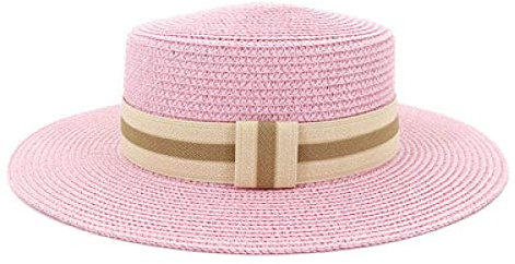 CWZZWS Chapeau de Soleil Paille de Paille Chapeaux Wit zwart Chapeaux de Paille Largeur Rond Plate Top Plage décontractée Voyage Hommes Femmes Chapeaux de Soleil (Beige 6 7/87 1/8)