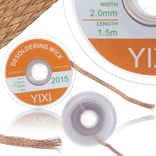Rosfix Entlötband/-litze – Kupfermaterial | 2mm Breite, 1,5m Länge | Entfernen von Lötzinn, Adhäsion, Elektronische Reparaturen | Lötzubehör