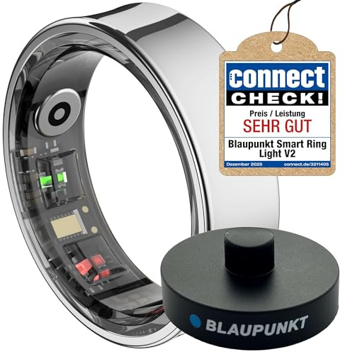 BLAUPUNKT Smart Ring V2 | kein ABO | höchster Datenschutz | Keine Cloudanmeldung | Schritte, Schlaf, Puls, Blutsauerstoff SpO2, Kalorien, HRV, Sport | IP68 | Android und iOS App | Silber | Größe 9
