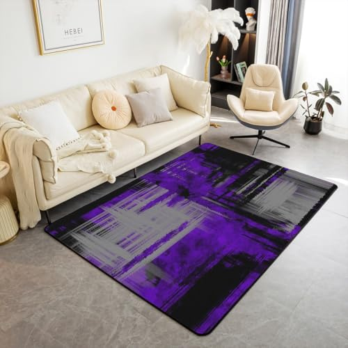 Homemissing Kinder Lila Grau Schwarz Teppich 150x200cm Abstrakt Wohnzimmerteppich für Jungen Mädchen Teens Schlafzimmer Dekor Geometrische Modern Teppich Weiche Mikrofaser Frauen Männer Modern