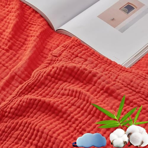 NNBWLMAEE Montivo Musselin Decke, Sanfte Musselindecke Sommer, 100% Aus Natur Baumwolle, Weiche & Atmungsaktive Musselin-Decke für Erwachsene, Kinder, Perfekt für Bett, Sofa (Rot, Queen(150x200cm))