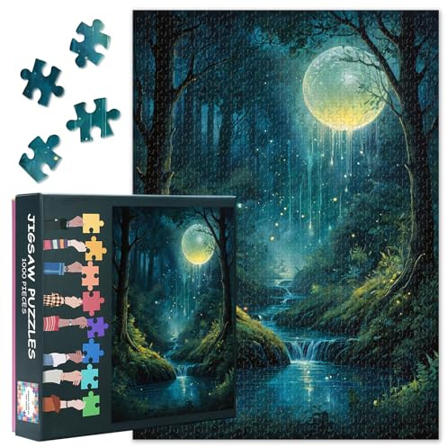 Mondlicht Puzzle 1000 Teile Erwachsene, Fantasy Wald Landschafts | Lernspiele für die Ganze Familie, Herausfordernde Puzzle, Ein Einzigartiges Geschenk für Kunstliebhaber, 70 x 50 cm
