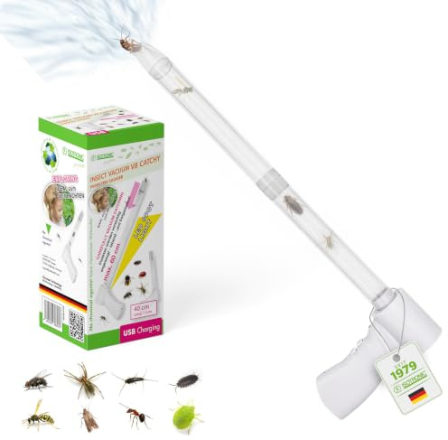 ISOTRONIC Spinnen- und Insektensauger Elektrisch mit Teleskopstiel | Spinnenfänger Extra Stark | Saugt Lebende Insekten auf, ohne sie Anfassen zu Müssen | Betrachten und Freilassen