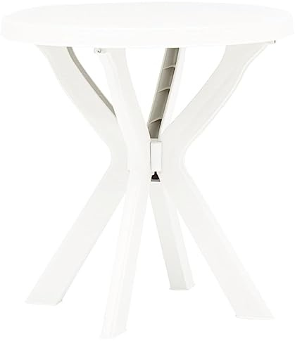 Mandloder Bistrotisch Weiß Ø70 cm Kunststoff, runder Gartentisch wetterfest für Terrasse, Balkon, Outdoor-Möbel, pflegeleicht, ideal für kleine Räume