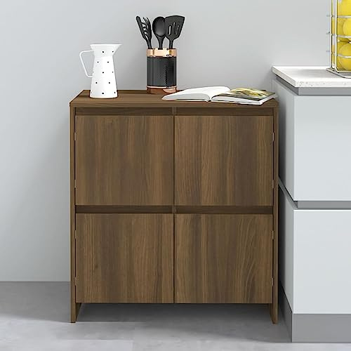 Owoxanthellate Sideboard Braun Eiche 70x41x75 cm Holzwerkstoff mit 4 Türen Modernes Design Stauraumkommode für Wohnzimmer Schlafzimmer Flur