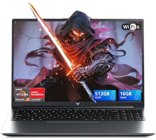 KAIGERR Gaming Laptop, 2026 Laptop with AMD Ryzen 7 7735HS (8C/16T, Up to 4.75GHz), 16GB DDR5 512GB NVMe SSD Laptop Computer, Up to 4TB, 16-inch FHD Display, WiFi 6, Backlit KB, Type-C, Dual Fans