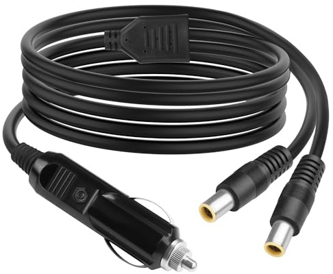 TIENFOKOTA Car Cigarette Lighter to DC7909 Y Splitter Cable, Double DC 7.9x0.9mm Charger Cord with 15A Fuse, 12V for Car DVR, GPS, Laptop, Portable Fridge, Camera 1.8M/6FT