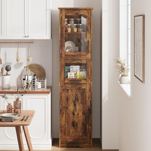 40×31×170cm Meuble Salle de Bain Haut et Étroit, Armoire de Rangement avec 3 Portes(2 Coulissantes Latérales + 1 Coulissante), Cloison Réglable y 1 Tiroir, Meuble de Rangement Adapté Aux Petits Espace