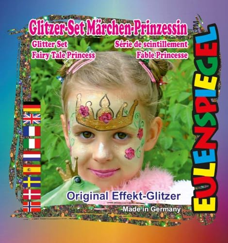 Eulenspiegel - Cosmetic-Glitter-Set Märchenprinzessin, Glitzer 4 x 2 g | Glitzernde Ergänzung zum Profi-Aqua Make-Up, für Karneval & Mottopartys