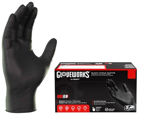 GLOVEWORKS Nitrile Gloves Disposable 5 mil Black Size Large Box of 100