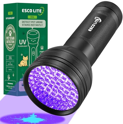 ESCO LITE Black Light for Pet Urine Detection UV Flashlight 395nm Pet Urine Detector Light for Cat Pee and Dog Stains Carpets Floors