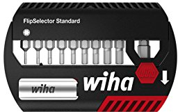 Wiha Bit Set FlipSelector Standard 25 mm Sechskant 11-tlg. 1/4 mit Gürtelclip in Blister (39059), Bithalter, Set, Öffnen per Knopfdruck, schneller Bitwechsel, passt in die Hosentasche