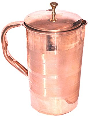 Rastogi Handicrafts Krug mit Deckel, reines Kupfer, 1,5 l, Braun