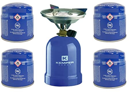 Réchaud à gaz Kemper métal - Réchaud à gaz avec 4 cartouches de gaz - Réchaud camping pour cartouche gaz 190g