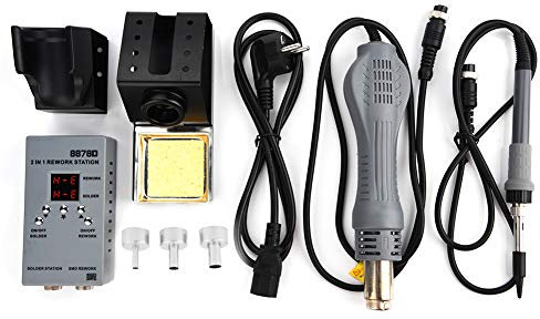 8878D 2 in 1 Stazione di elettroutensili elettronici stazione di saldatura rilavorazione per saldatore a pistone ad aria calda controllata da microcomputer SMD per la riparazione del telefono(EU Pl
