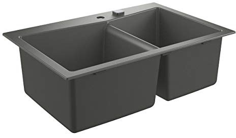 Grohe K700 Lavello in Materiale Composito, Doppia Vasca con Gocciolatoio, Granite Gray, 83.8 x 55.9 cm