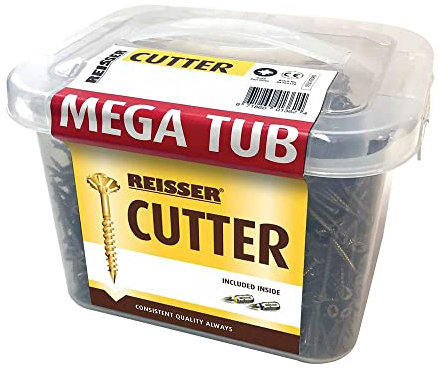 Reisser 8221560MT Mega Tub-Cutter Csk Pozi Yellow Woodscrews 5.0 x 60 mm (1500 Pieces) c/w 2 x 25 mm bits