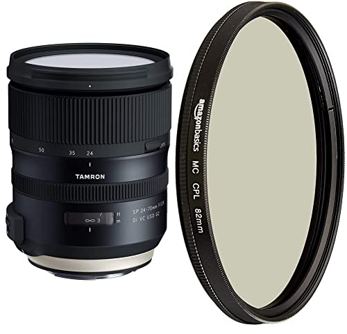 Tamron SP 24-70mm F/2.8 Di VC USD G2 Objektiv für Canon schwarz & Amazon Basics Zirkularer Polarisationsfilter - 82mm