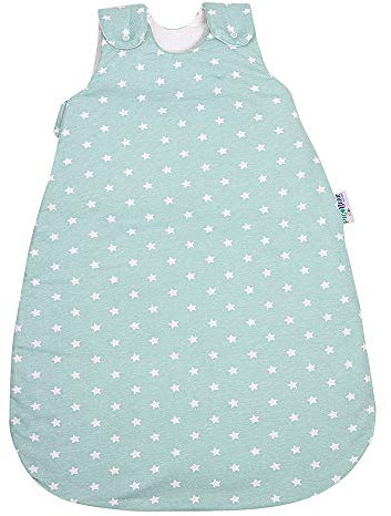 pic Bear Premium Babyschlafsack aus Jersey-Baumwolle – Atmungsaktiv, Mitwachsend und für Ganzjahres-Nutzung mit verstellbaren Größen 50/56 Sterne celadon