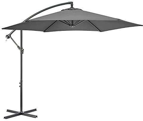 Christow Large Banana Parasol 3m Over Hanging Cantilever Umbrella UV Protective With Crank Handle (Grey Polyester Canopy)