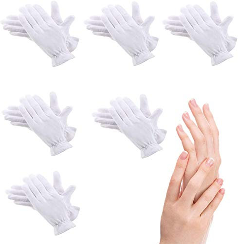 6 Paar feuchtigkeitsspendende Handschuhe aus weißer Baumwolle für Nacht und Zubettgehen,Überlegene Qualität,für Trockene Hände, Ekzeme,Schönheit,empfindliche und gereizte Haut,Einheitsgröße - Unisex
