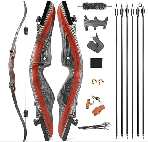 AMEYXGS Takedown Recurve Bogen und Pfeil Set 62 Zoll Bogenschießen Jagdbogen für Jugendliche und Erwachsene 20-50lbs Traditionell Holzbogen Longbogen mit (Bogen-Set 1, 40 Lbs)