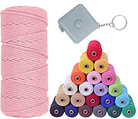 VITSOLE Makramee Garn - 3mm x 100m/109Yards/328 Feet (28 Farben) 100% Baumwolle Makramee Baumwollgarn mit 4 Einfachdrehung & 1 Maßband für Wandbehänge DIY Handwerk