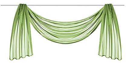 Ricemru Extra Lang Querbehang Freihanddeko Grün Vorhangschal Transparentem Voile Querbehang Gardine Schals Hochzeit Bogen Dekoration Wohnzimmer Schlafzimmer,140x600cm
