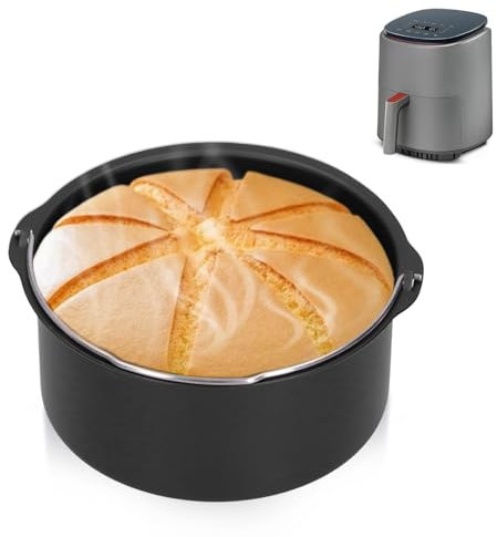 Tissting 6/7/8 Inch Cake Barrel, Round Cake Tin with Handle, General Air Fryer Accessories, Carbon Steel Non‑Stick Cake Baking Tray, Home Kitchen Baking Mold Electric Fryer Accessory(7 Inch)