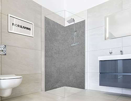 NORILIVING Duschrückwand Fliesenersatz Dusche 80x200 cm Motiv Beton | Duschwand ohne Bohren 2 teilig | Wandverkleidung Bad Aluverbundplatte 3 mm