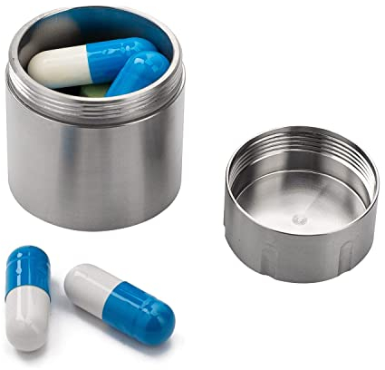 Pillendose Klein Wasserdicht Titan Tablettendose für Unterwegs, Tragbar Täglich Reise Tablettenbox, BPA Frei Metall Luftdicht Antibabypille Etui, Outdoor EDC Handtasche Medikamentenbox