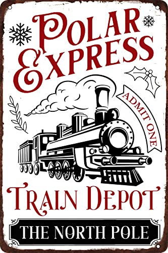 Polar Express Train Depot the North Pole Metall-Blechschild Bauernhaus Weihnachtsdekoration Vintage Retro Poster für Café, Bar, Zuhause, Wanddekoration, Kunst, Plakette, 20.3x30.5 cm