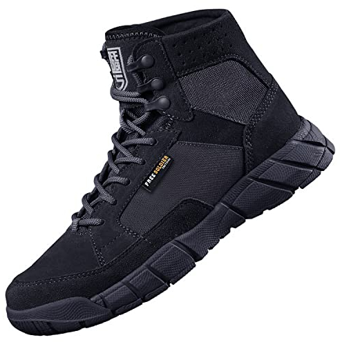FREE SOLDIER Stivali da Uomo Ultraleggeri Stivali da Lavoro Tattici Militari 6 inch High-Tops Stivali da Neve Traspiranti Traspiranti per Camminare a Piedi (Nero 45 EU)
