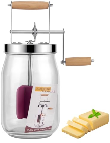 1,5L Butter Churner Vintag Manual Butter Churn, Wooden Handle Stainless Steel Gear Manual Butter Maker, Butter Churner Hand Crank Mason Jar For Baking of Top Gadgets Butter Maker