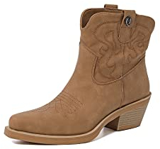 QUEEN HELENA Texani Stivaletti Camperos con Tacco Bassi Cowboy Ricamati a Punta Western Donna X28-102 (Marrone, Sistema Taglie Calzature EU, Adulto, Donna, Numero, Media, 37)